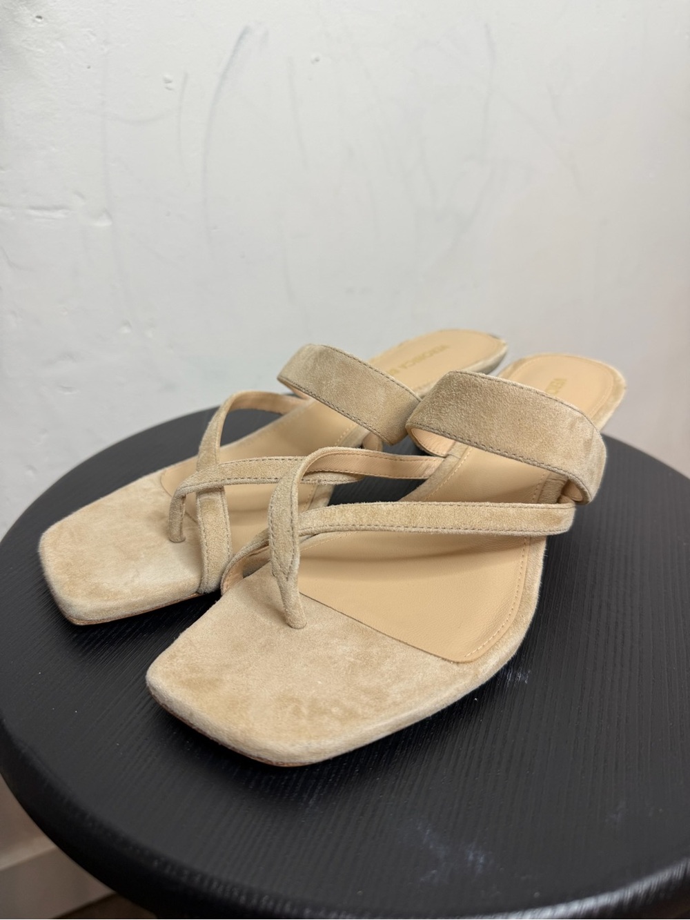 Veronica Beard Sand Suede Toe-Loop Slide Sandals